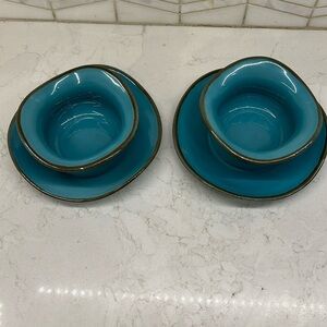 Southern Living at Home Tuscan Set of 2 Tidbit Bowls Saucers Robin’s Egg Blue
